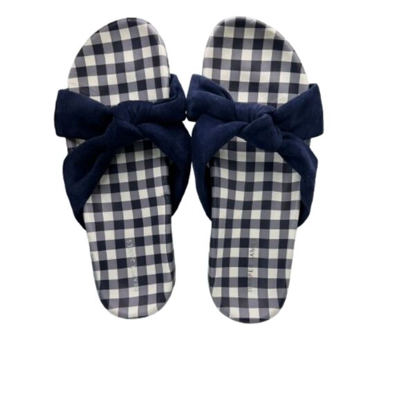 NWOB Draper James Women's Stella Gingham Blue & White Checkered Slides Size 8.5M - Picture 2 of 8